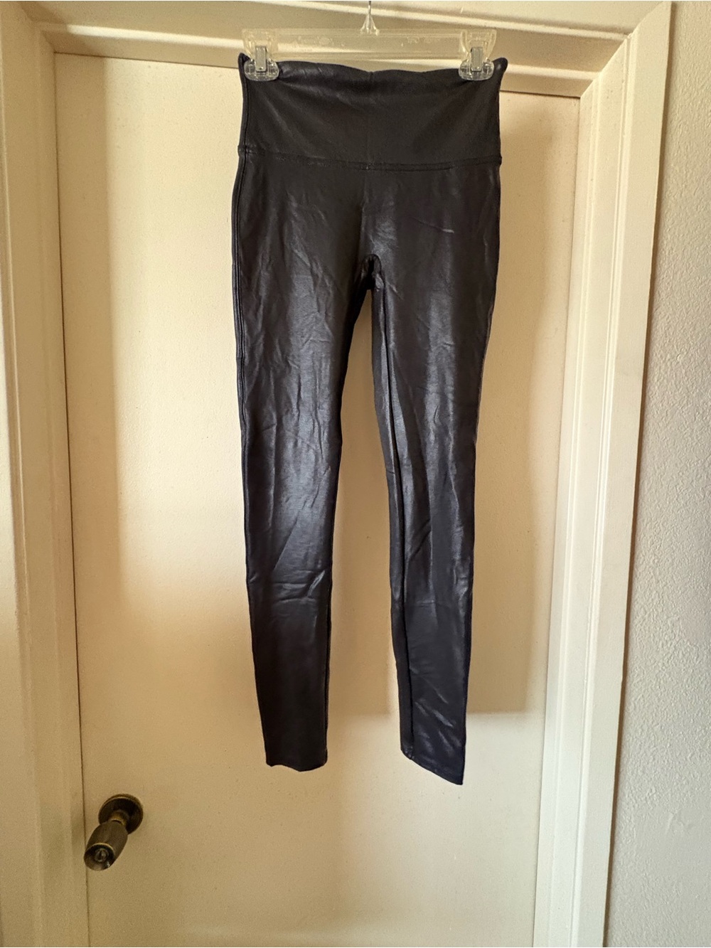 SPANX Black Faux Leather Leggings Contoured Power Waistband Medium M